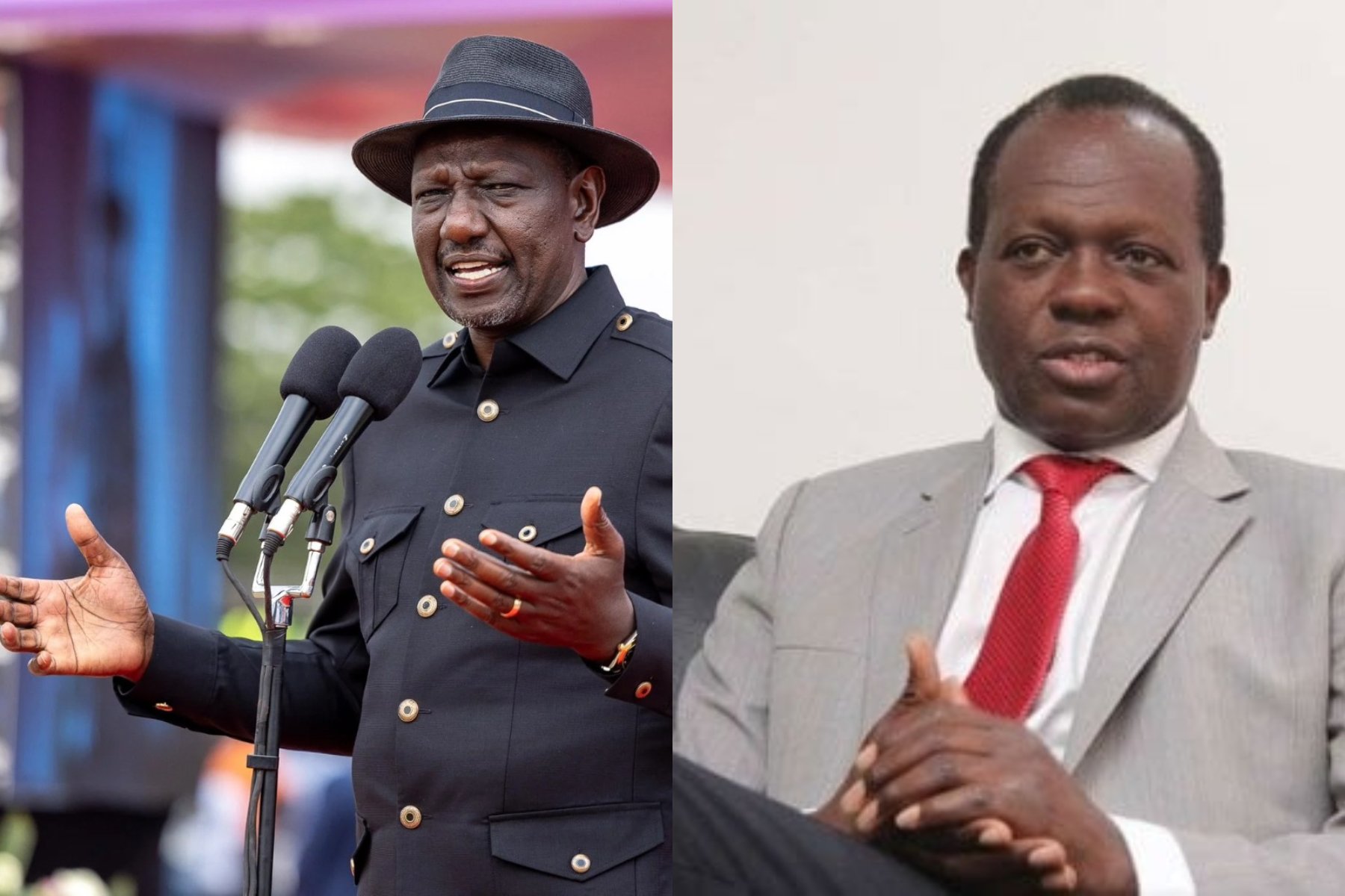Collage photo of President William Ruto and Raphael Tuju